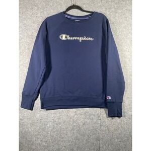Champion‎ Authentic Athleticwear Navy Blue Script Logo Raglan Sweatshirt Mens M